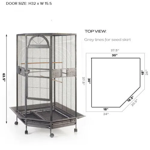 161cm XL Corner Bird Cage Pet Parrot Aviary with Castor Wheel