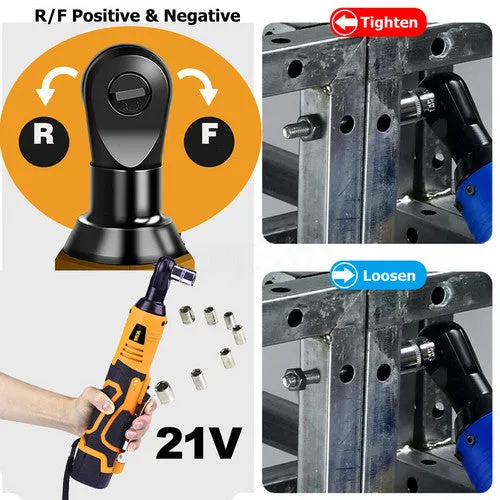 21V 3/8'' 100N.m Electric Right Angle Ratchet Wrench Charger  2 Battery