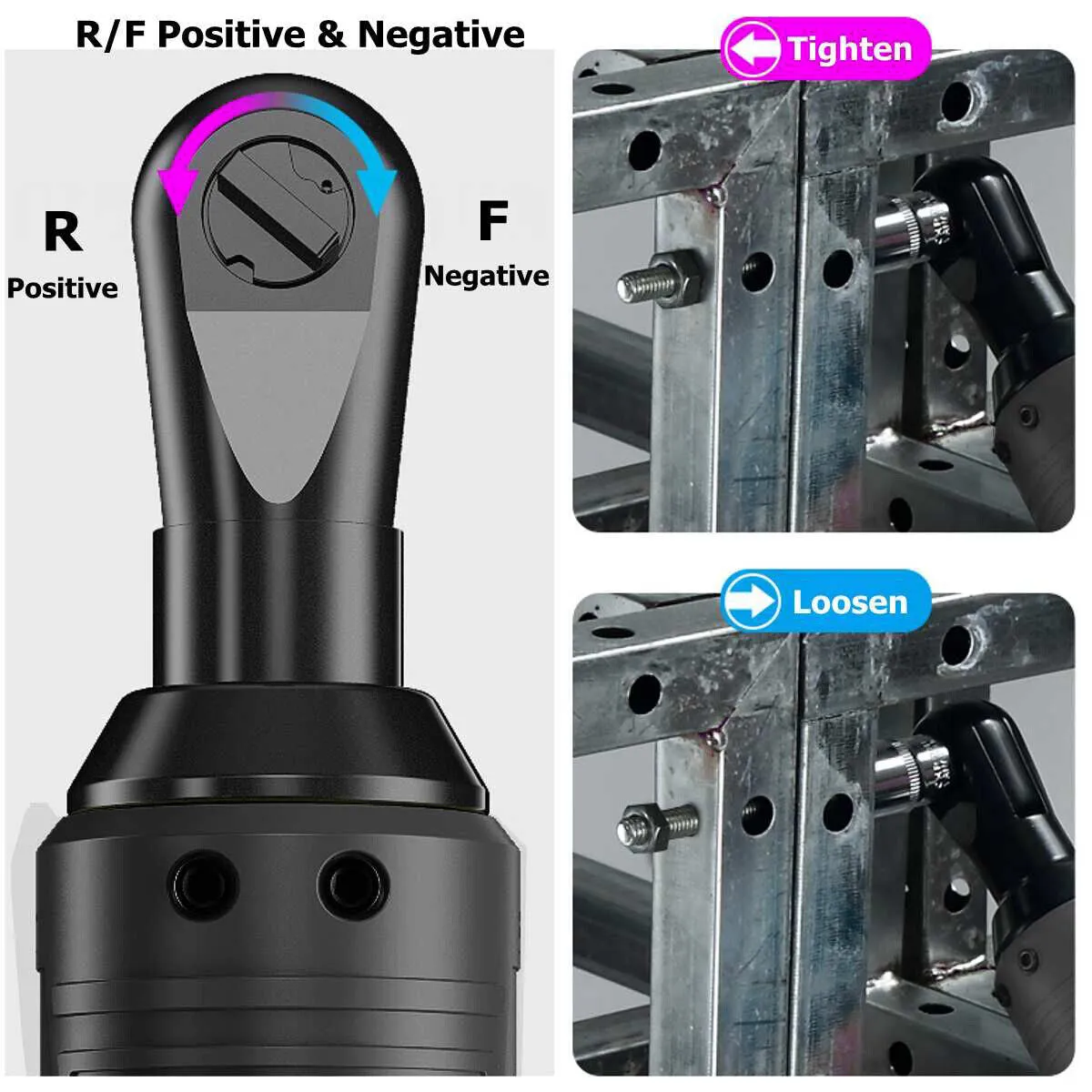 21V 3/8'' 100N.m Electric Right Angle Ratchet Wrench Charger  2 Battery
