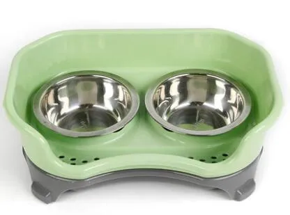 Anti-Skid Stainless Steel & Plastic Pet Food Bowl - Leak-Proof, Food-Saving & Hygienic Double Bowl Design