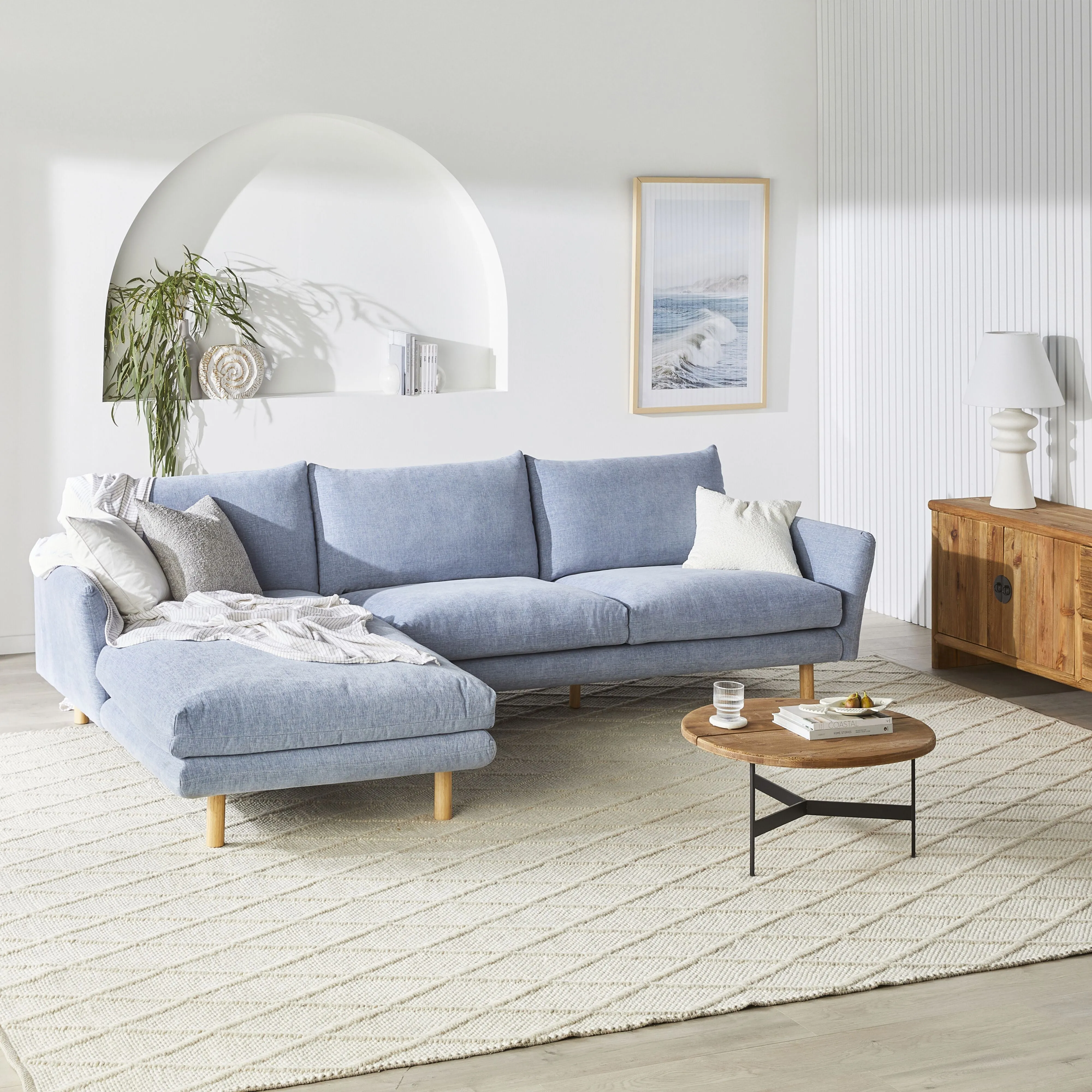 Austin 3 Seater Sofa with Left Hand Chaise Serenity Morning Sky