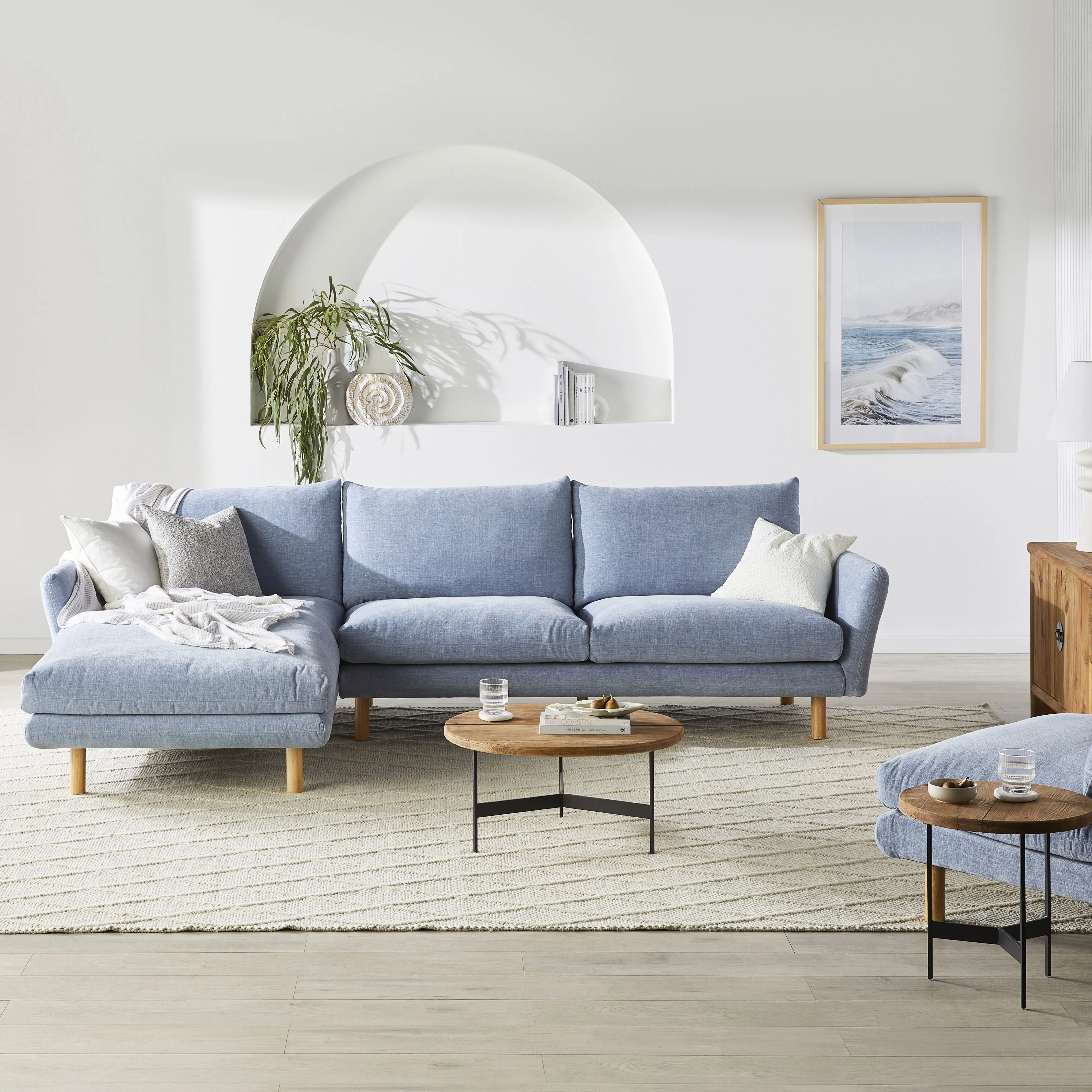 Austin 3 Seater Sofa with Left Hand Chaise Serenity Morning Sky