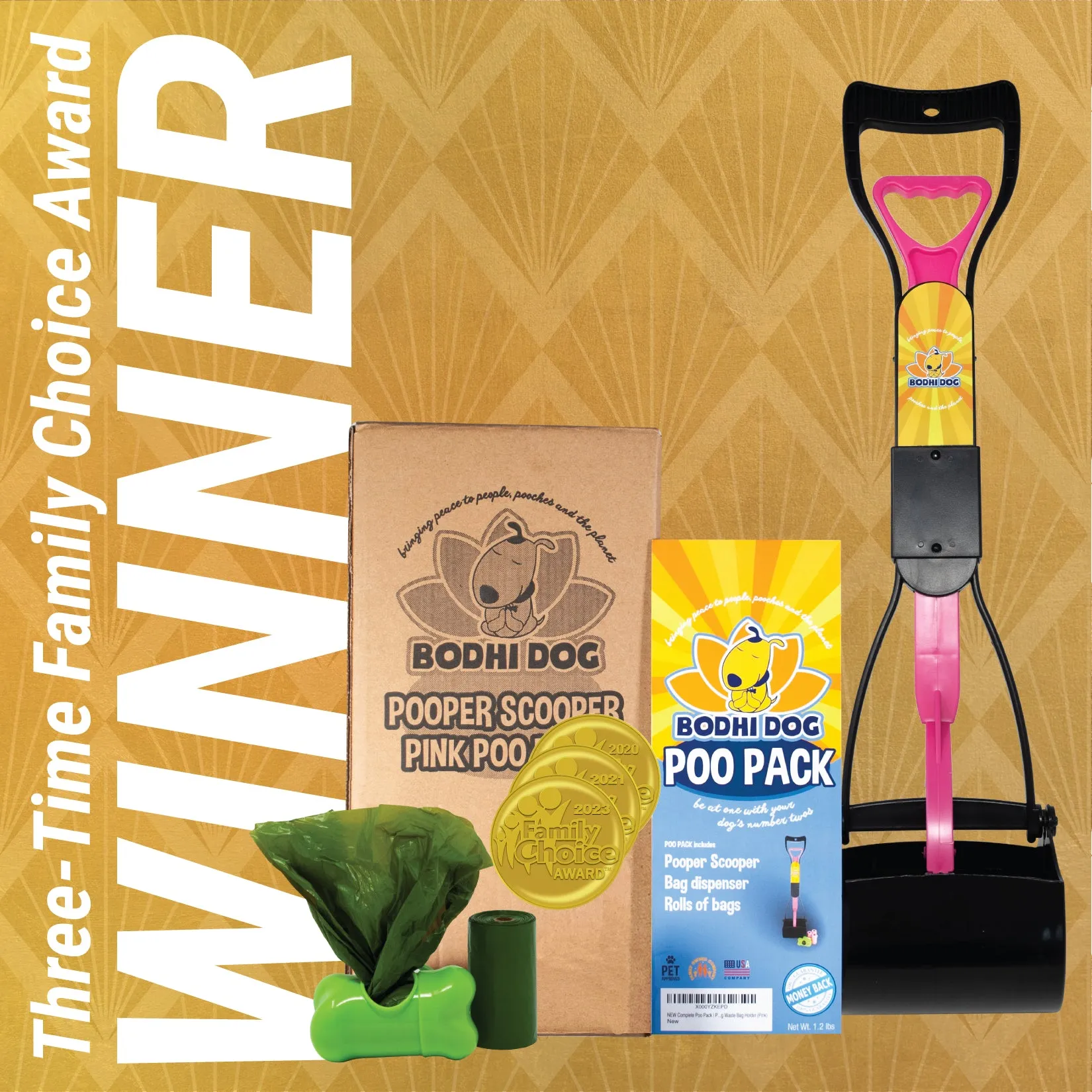 Bodhi Dog Complete Poo Pack | 24" Pooper Scooper, Poop Bags, and Pet Dog Waste Bag Holder | Perfect for Small, Medium, Large, XL Pets | Great for Grass and Gravel