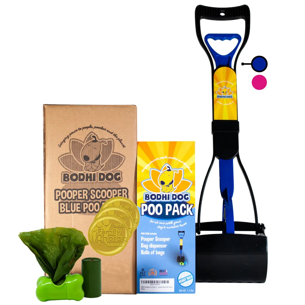 Bodhi Dog Complete Poo Pack | 24" Pooper Scooper, Poop Bags, and Pet Dog Waste Bag Holder | Perfect for Small, Medium, Large, XL Pets | Great for Grass and Gravel