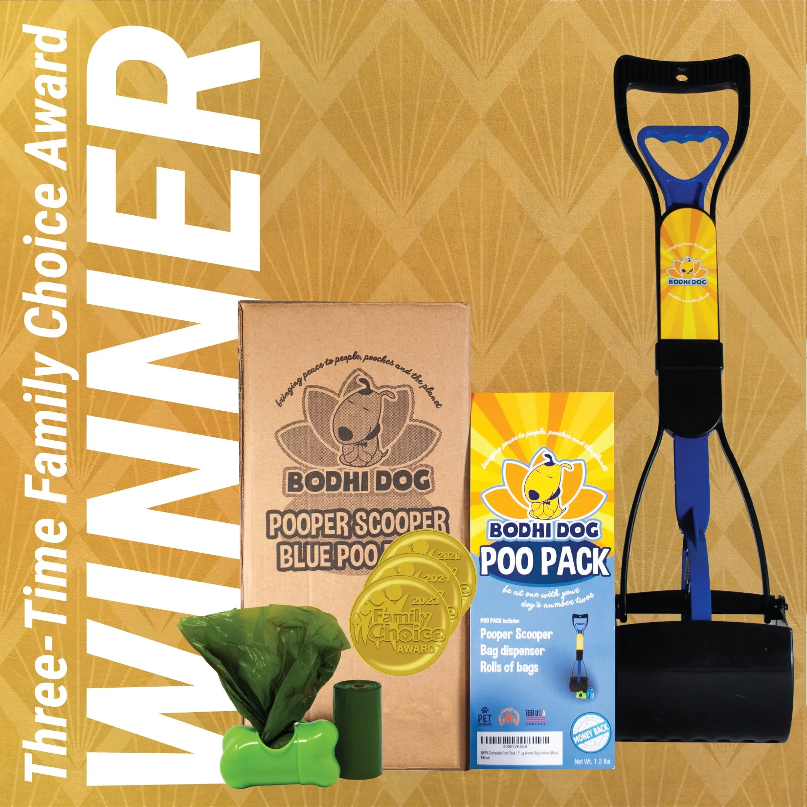 Bodhi Dog Complete Poo Pack | 24" Pooper Scooper, Poop Bags, and Pet Dog Waste Bag Holder | Perfect for Small, Medium, Large, XL Pets | Great for Grass and Gravel