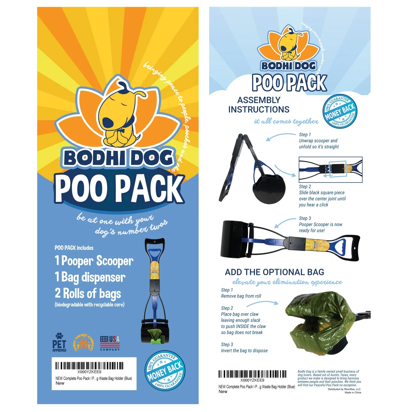 Bodhi Dog Complete Poo Pack | 24" Pooper Scooper, Poop Bags, and Pet Dog Waste Bag Holder | Perfect for Small, Medium, Large, XL Pets | Great for Grass and Gravel