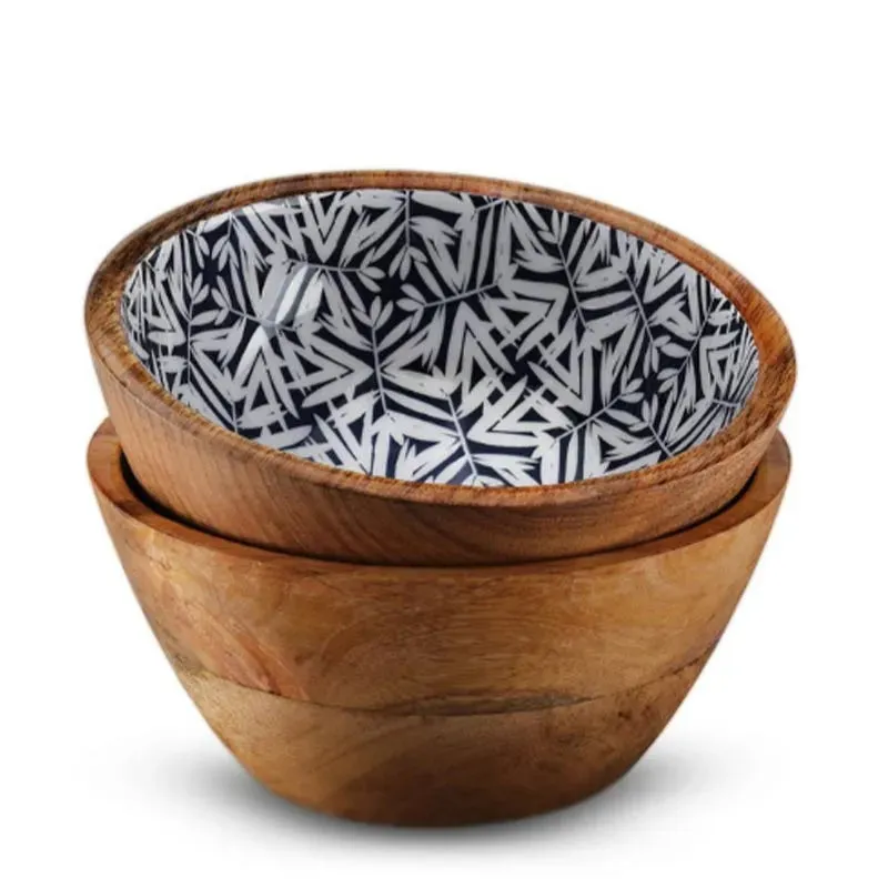 Dark Blue Leaf Wooden Salad Dip Bowl | 6 inches