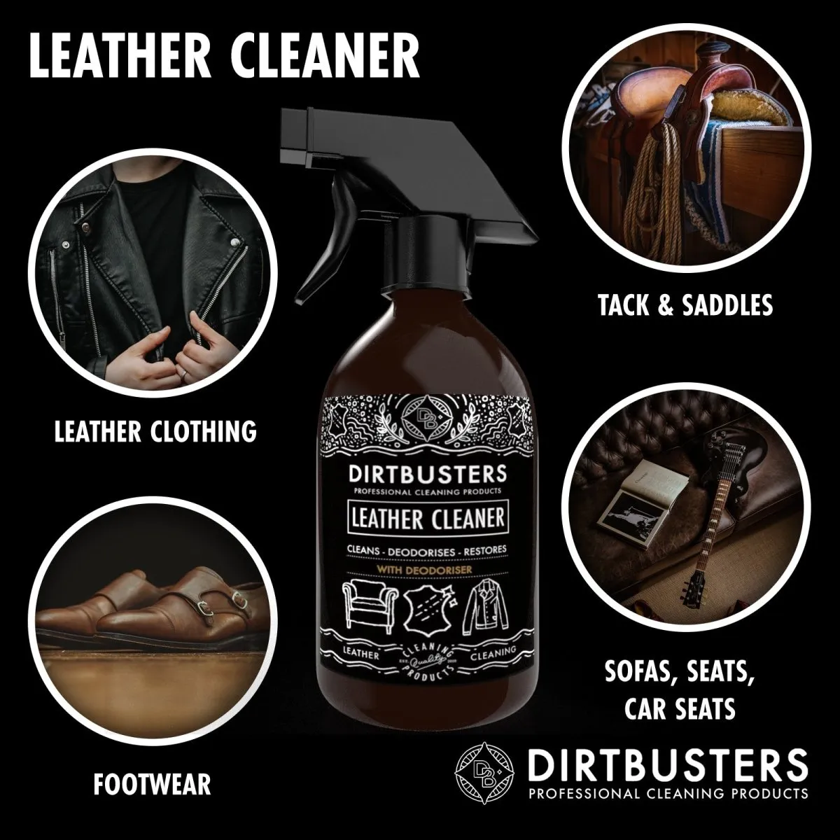 Dirtbusters Leather Cleaner 3-in-1 Clean, Deodorise & Restore (500ml)