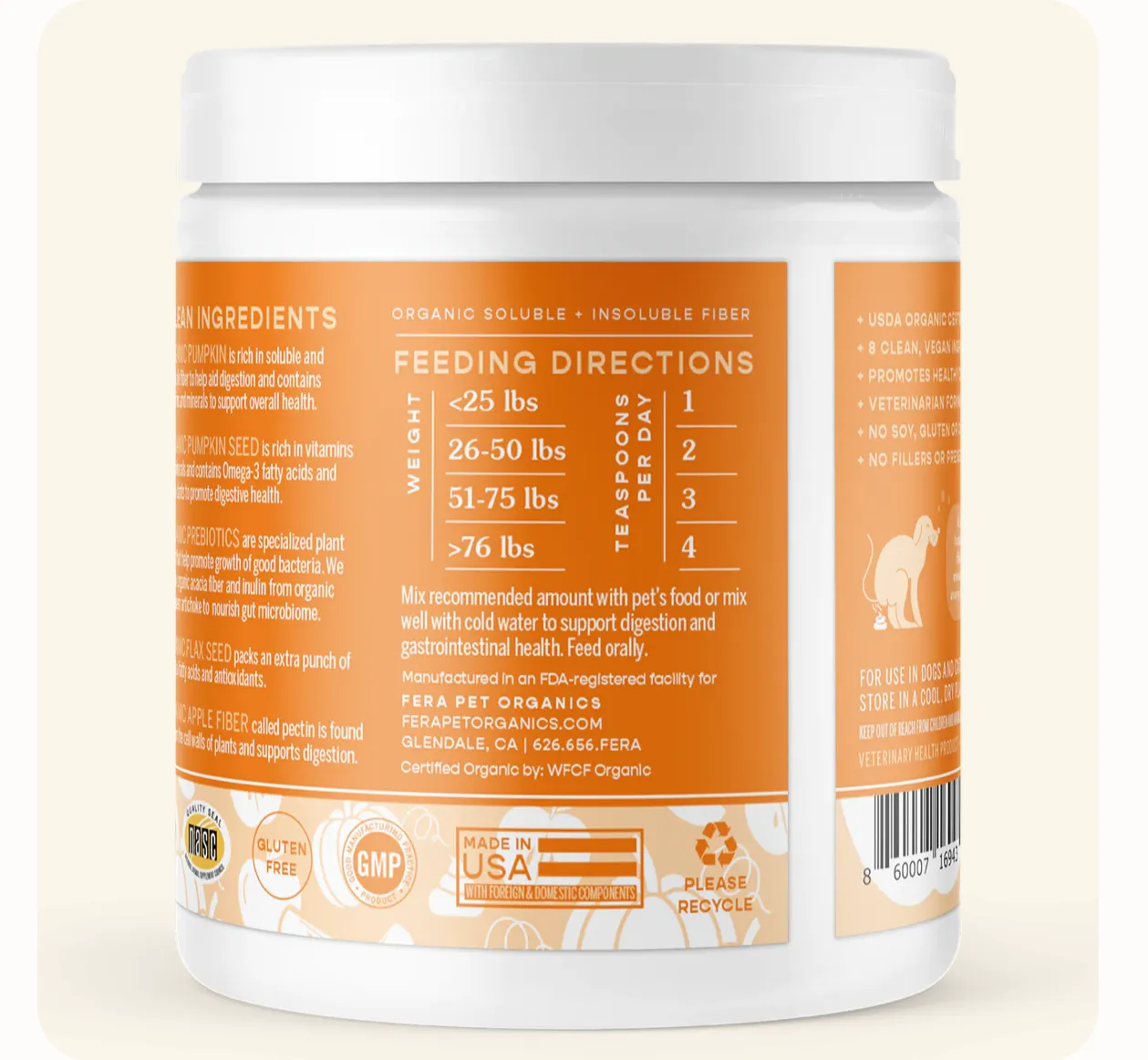 Fera Pumpkin Plus Fiber Support for Dogs and Cats, 8oz