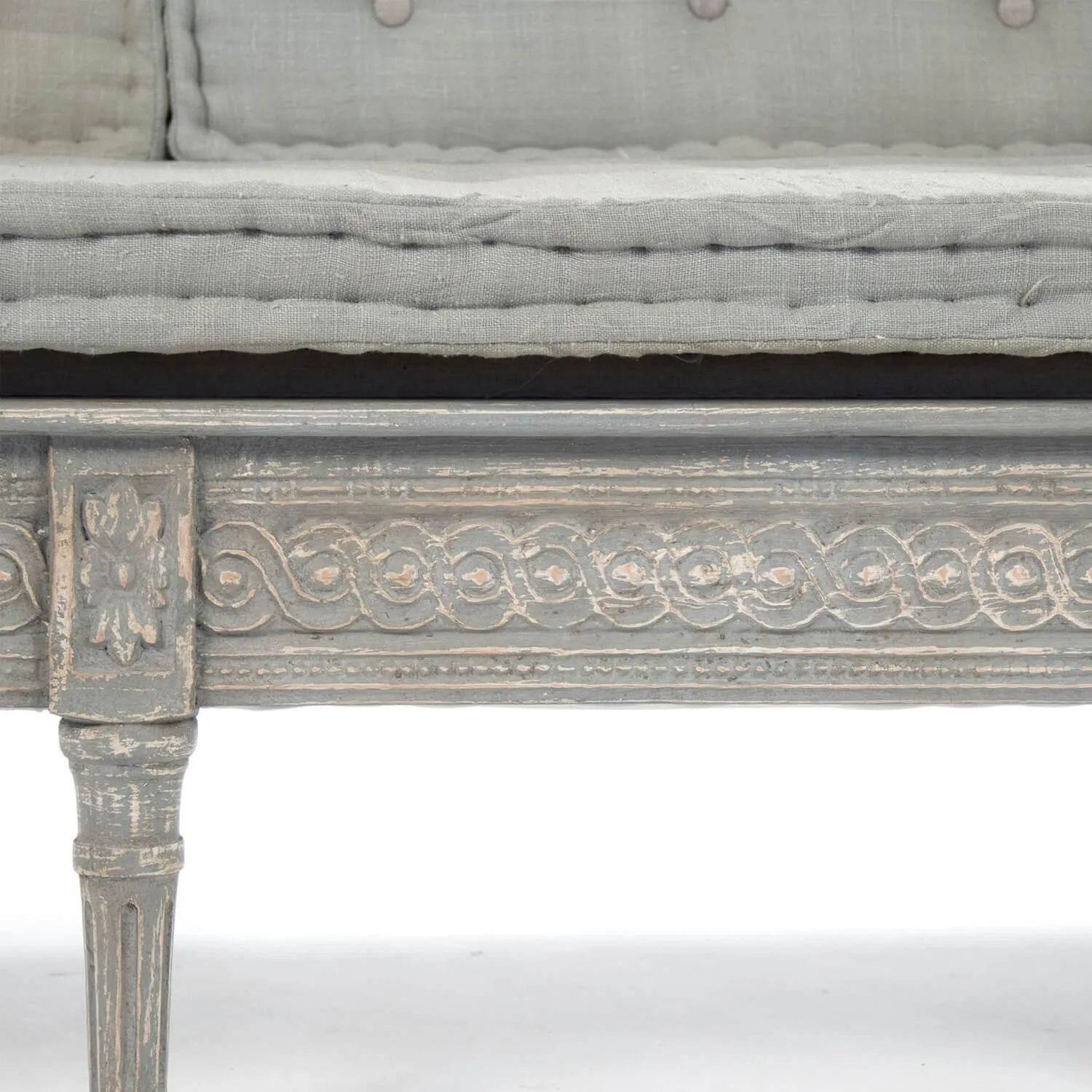French Gray Rococo Sofa Bench