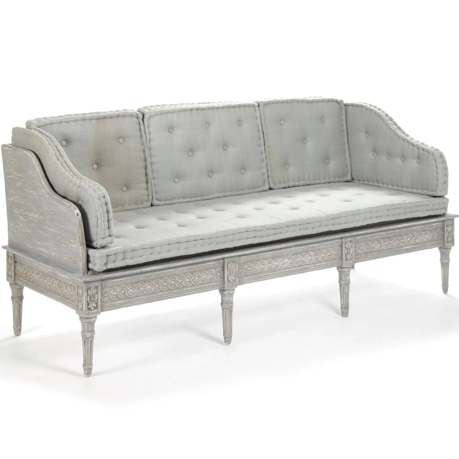 French Gray Rococo Sofa Bench