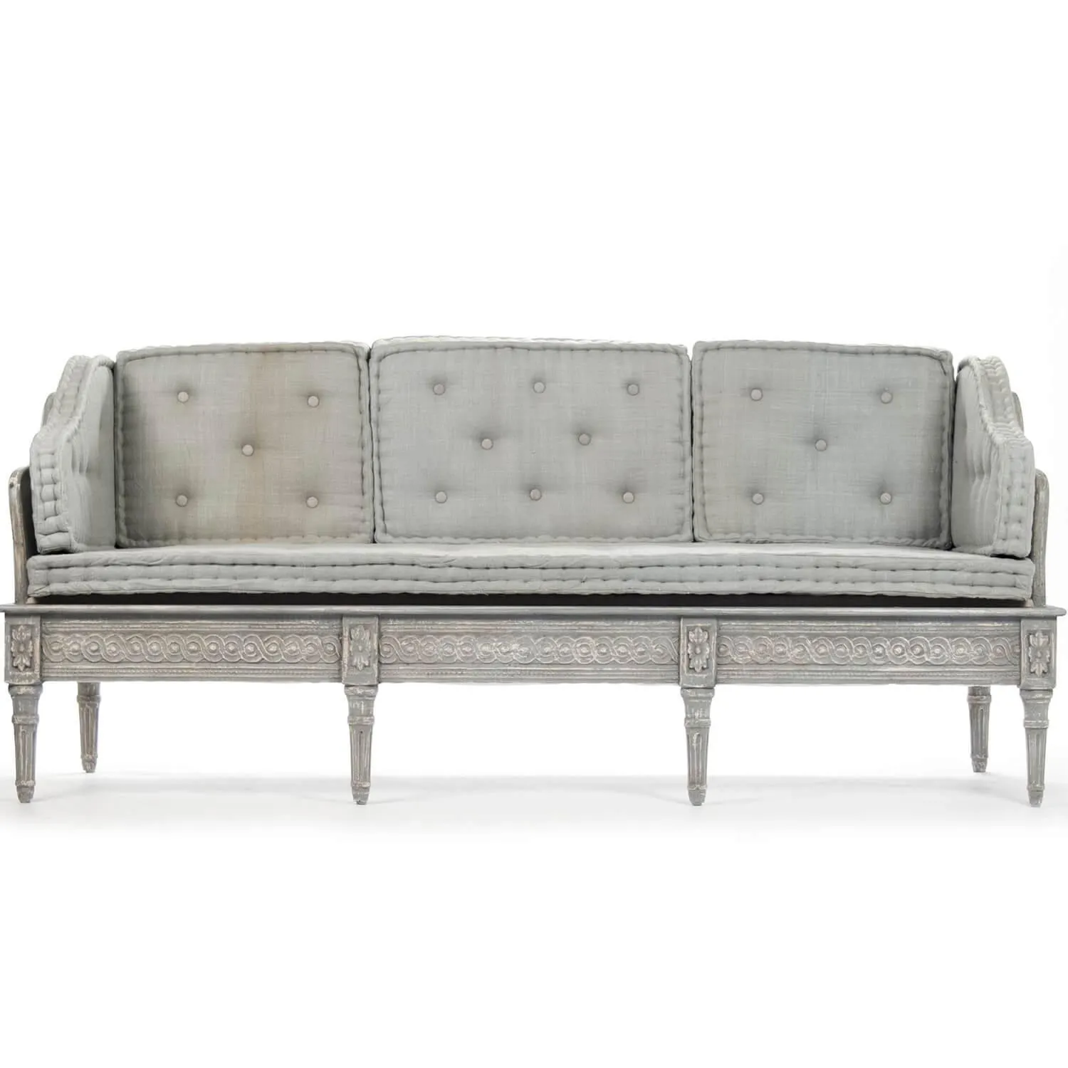 French Gray Rococo Sofa Bench