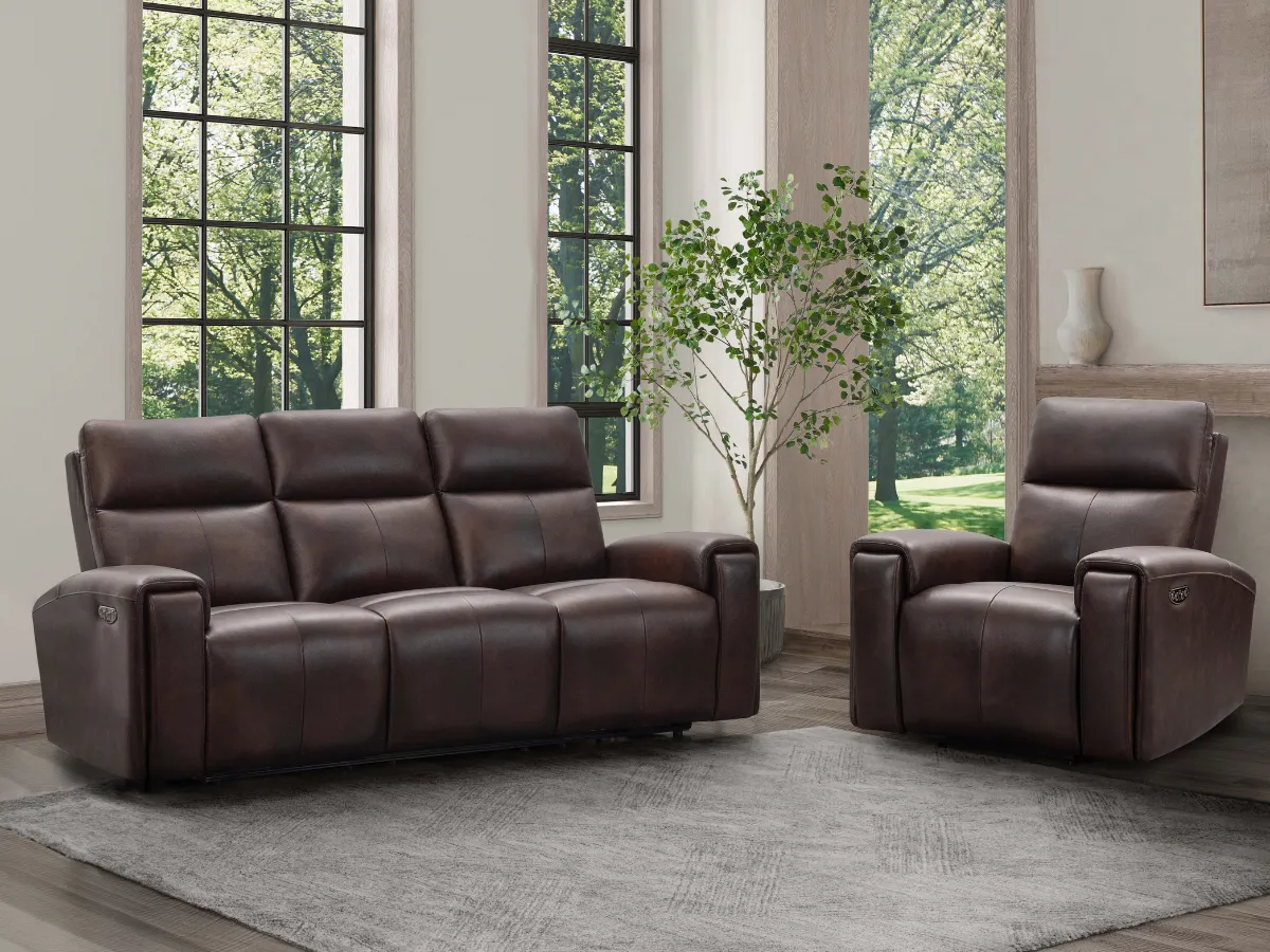 Keegan 2-pc Leather Power Reclining Sofa and Chair with Power Headrests