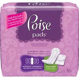 Kimberly Clark Poise Pads Moderate Absorbency, Soft Comfort-Dry-Cover, 11" - One pkg of 16 each
