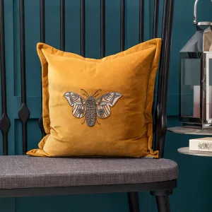Luna Embroidered Cushion Mustard
