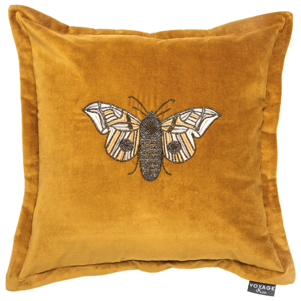 Luna Embroidered Cushion Mustard