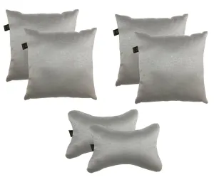 Lushomes Textured Grey Car Pillow & Cushion Set (6 pcs) - 4 Cushions (12x12 inches) & 2 Neck Rest Pillows (6x10 inches)