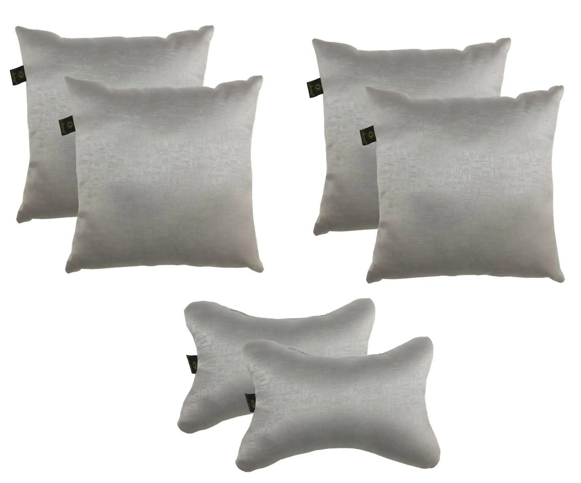 Lushomes Textured Grey Car Pillow & Cushion Set (6 pcs) - 4 Cushions (12x12 inches) & 2 Neck Rest Pillows (6x10 inches)