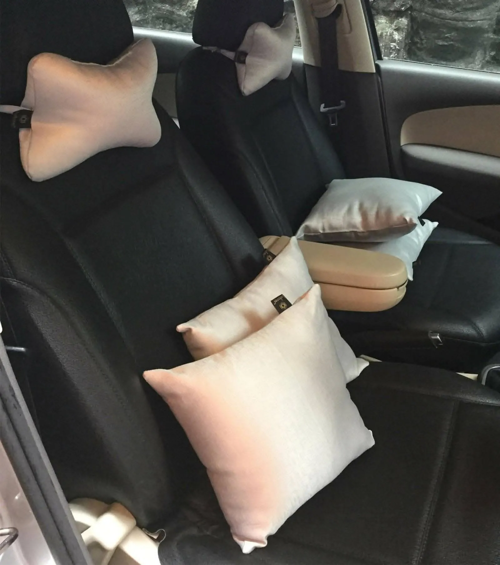 Lushomes Textured Grey Car Pillow & Cushion Set (6 pcs) - 4 Cushions (12x12 inches) & 2 Neck Rest Pillows (6x10 inches)