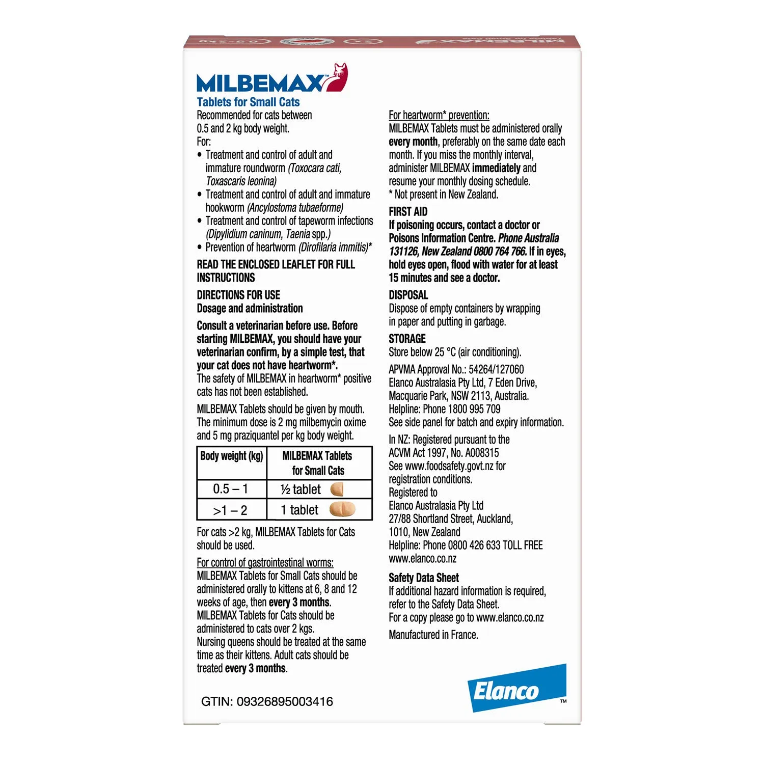 Milbemax All Wormer Tablet for Small Cats 0.5-2kg 2 Pack