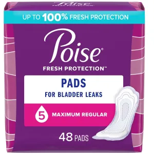 Poise Incontinence Pads, Maximum Absorbency, Regular, 48 Count