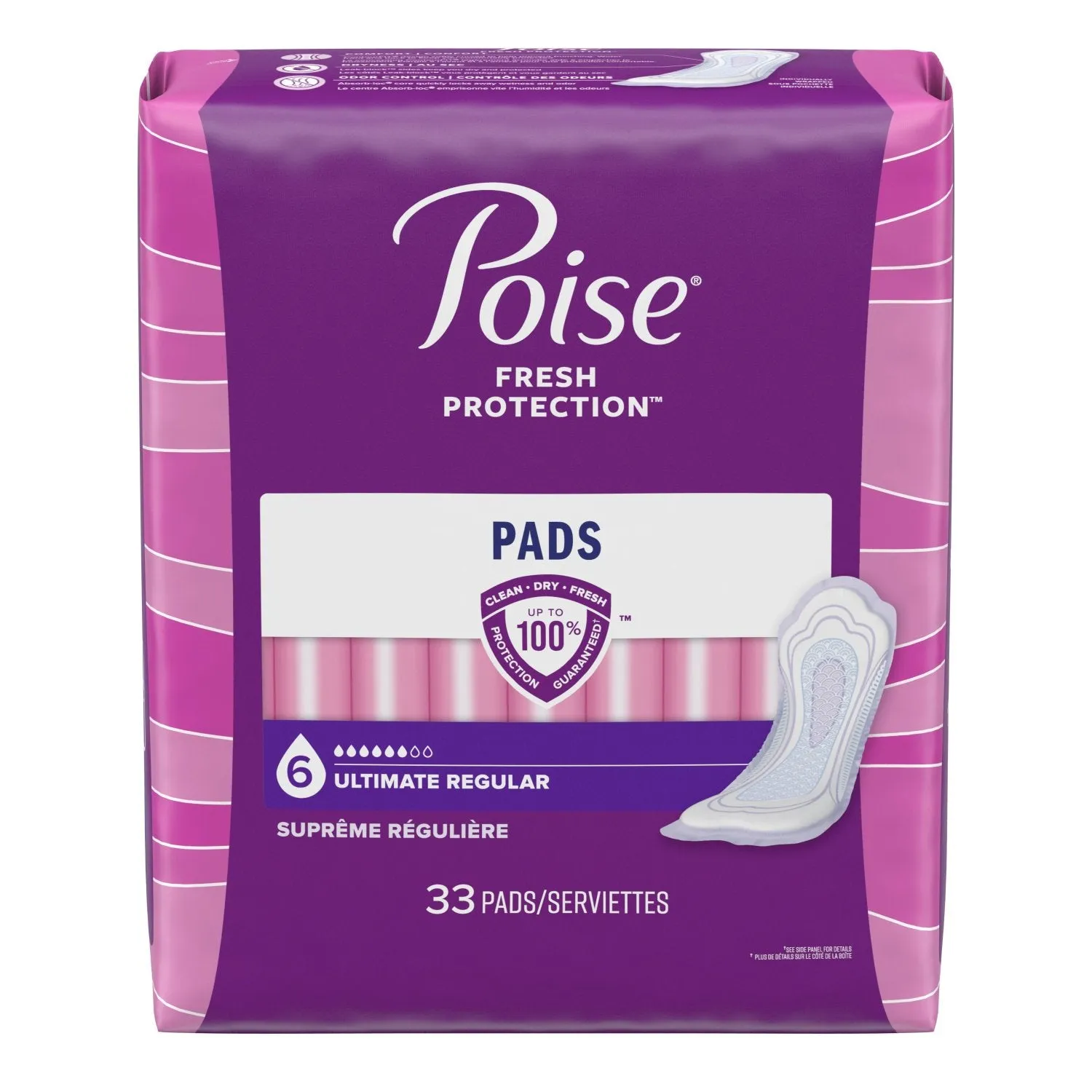 Poise Incontinence Pads, Ultimate Absorbency, Regular, 33 Count