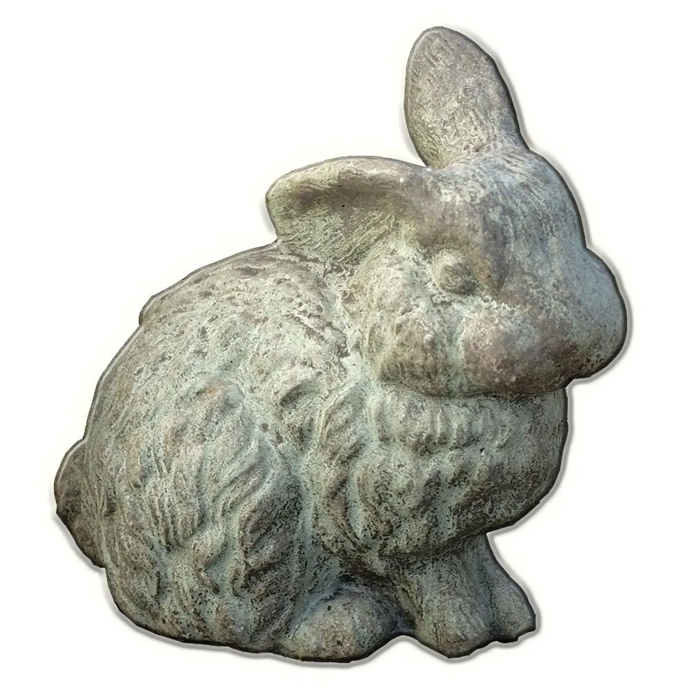 Rabbit with One Ear Up Cast Stone Garden Statue