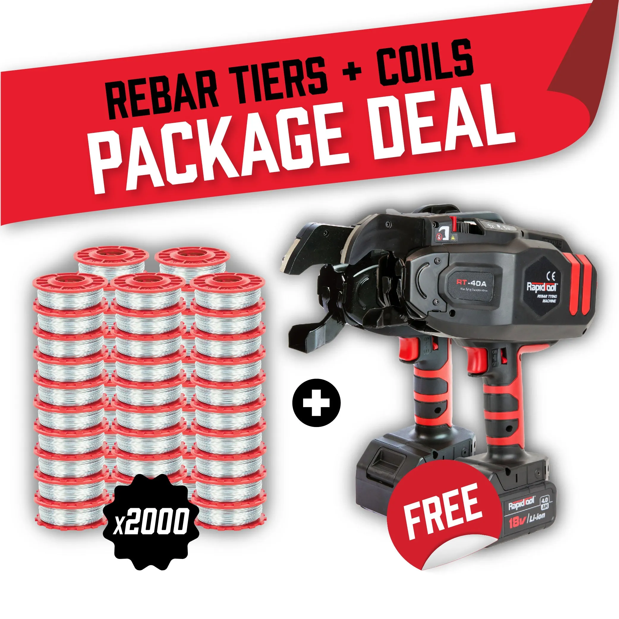 Rapid Tool Package Deal FREE 1x RT-40A 40mm   1x RT-60A 60mm Rebar Tiers   2,000 Coils