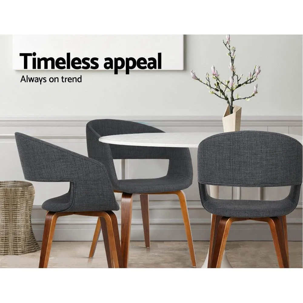 Set of 2 Timber Wood and Fabric Dining Chairs - Charcoal