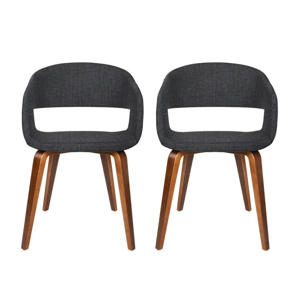 Set of 2 Timber Wood and Fabric Dining Chairs - Charcoal