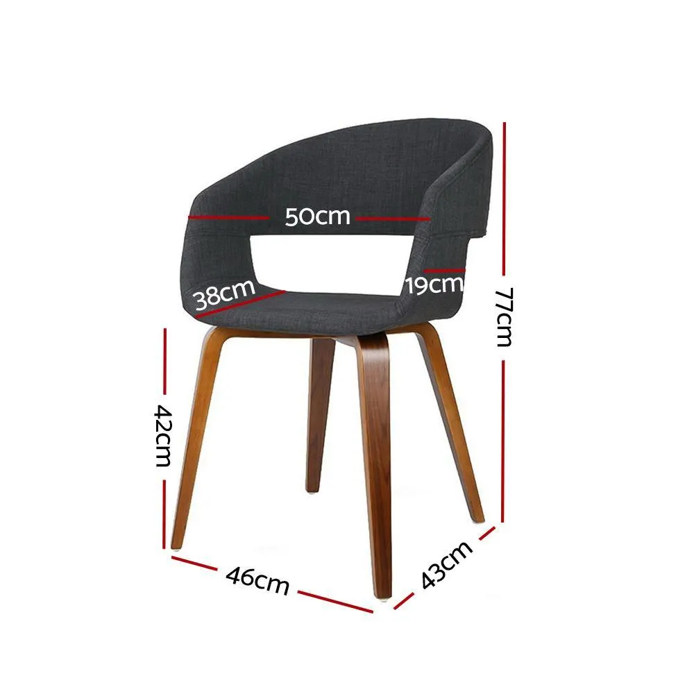 Set of 2 Timber Wood and Fabric Dining Chairs - Charcoal