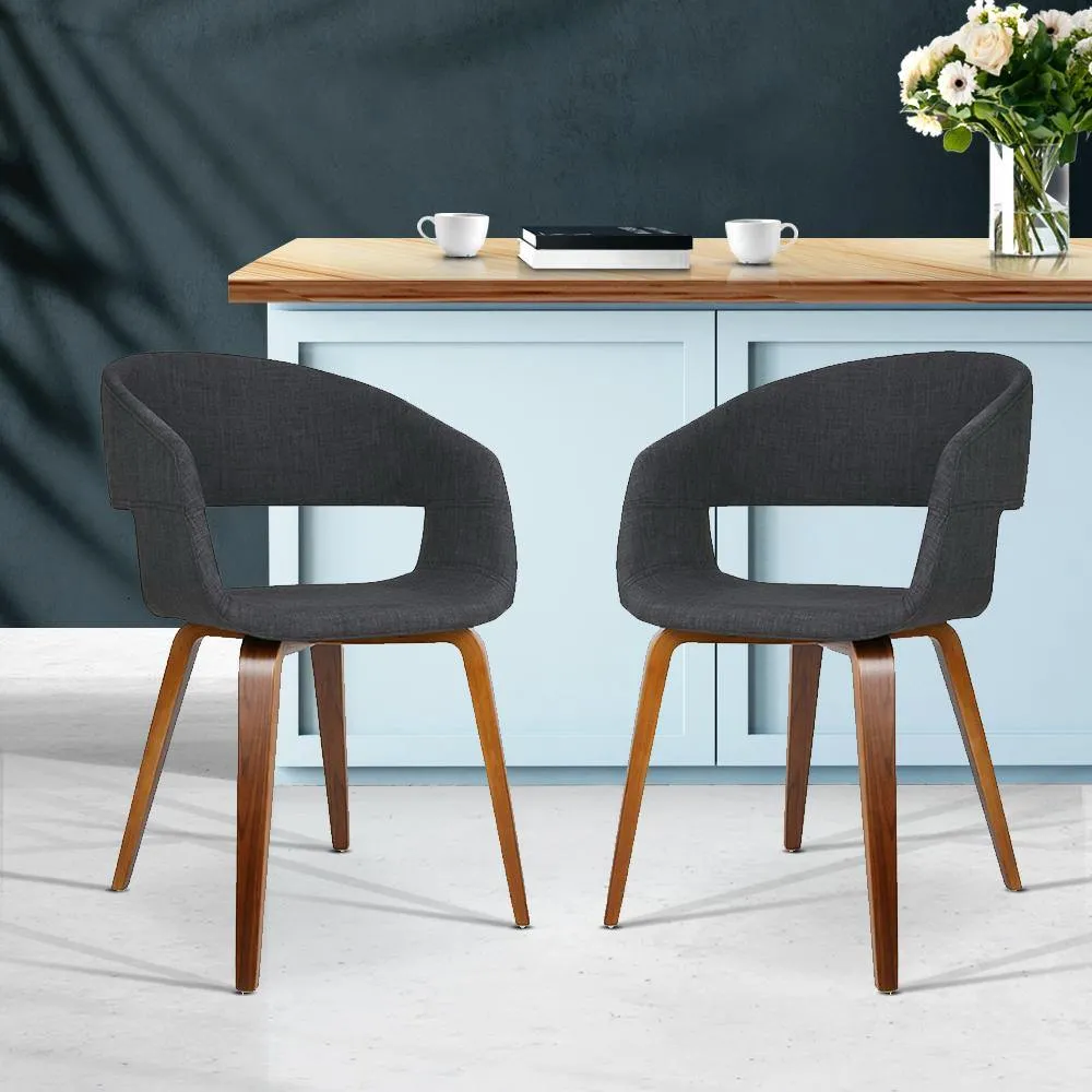 Set of 2 Timber Wood and Fabric Dining Chairs - Charcoal