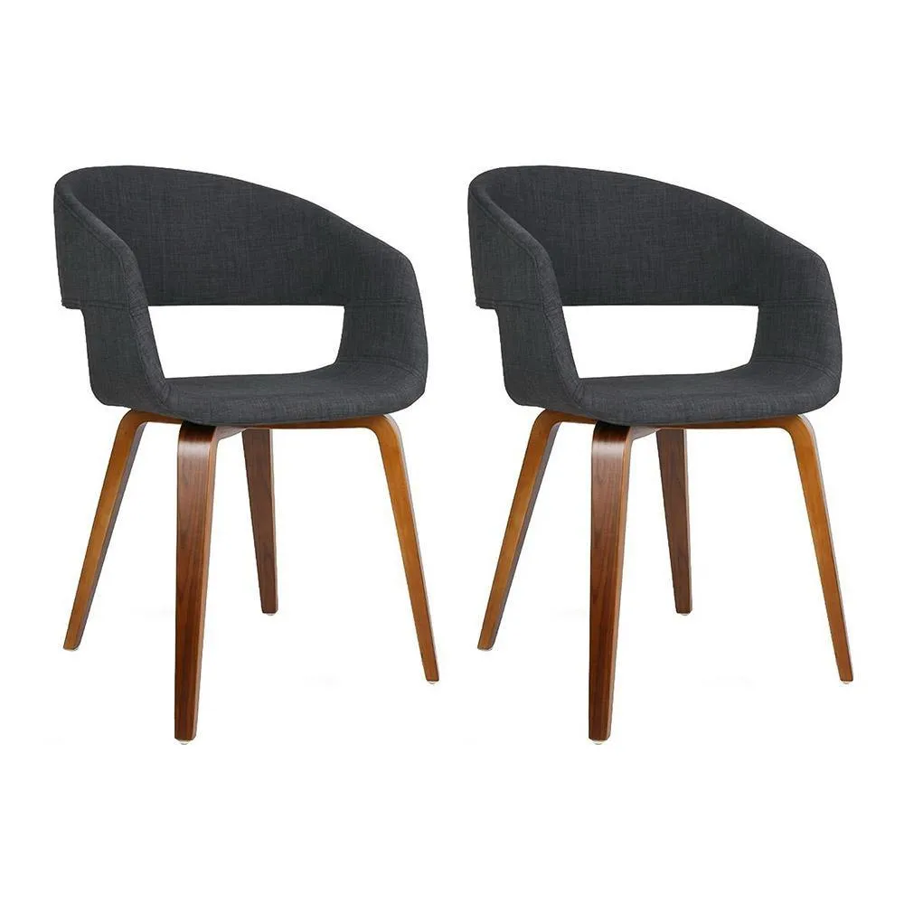 Set of 2 Timber Wood and Fabric Dining Chairs - Charcoal