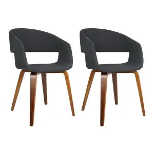 Set of 2 Timber Wood and Fabric Dining Chairs - Charcoal