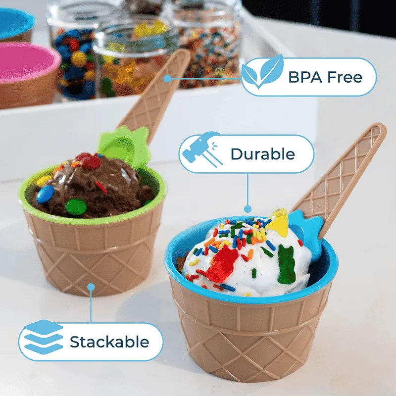 Set of 3 Cream Cups Set With Spoon, Daily Merchandise Plastic Bowl, DIY Ice Cone Dessert Bowl, Tableware Reusable Bowls Spoons Set