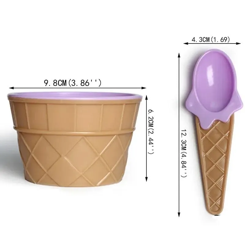 Set of 3 Cream Cups Set With Spoon, Daily Merchandise Plastic Bowl, DIY Ice Cone Dessert Bowl, Tableware Reusable Bowls Spoons Set
