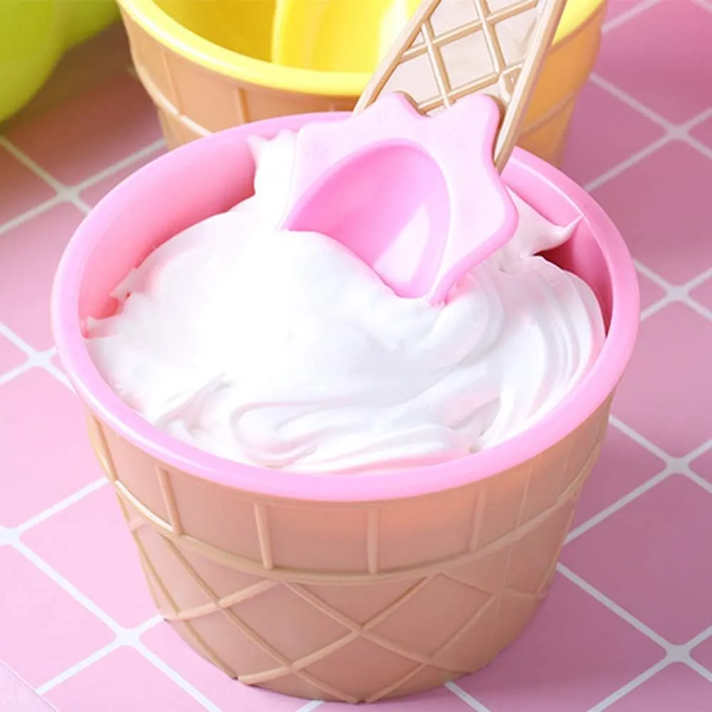 Set of 3 Cream Cups Set With Spoon, Daily Merchandise Plastic Bowl, DIY Ice Cone Dessert Bowl, Tableware Reusable Bowls Spoons Set