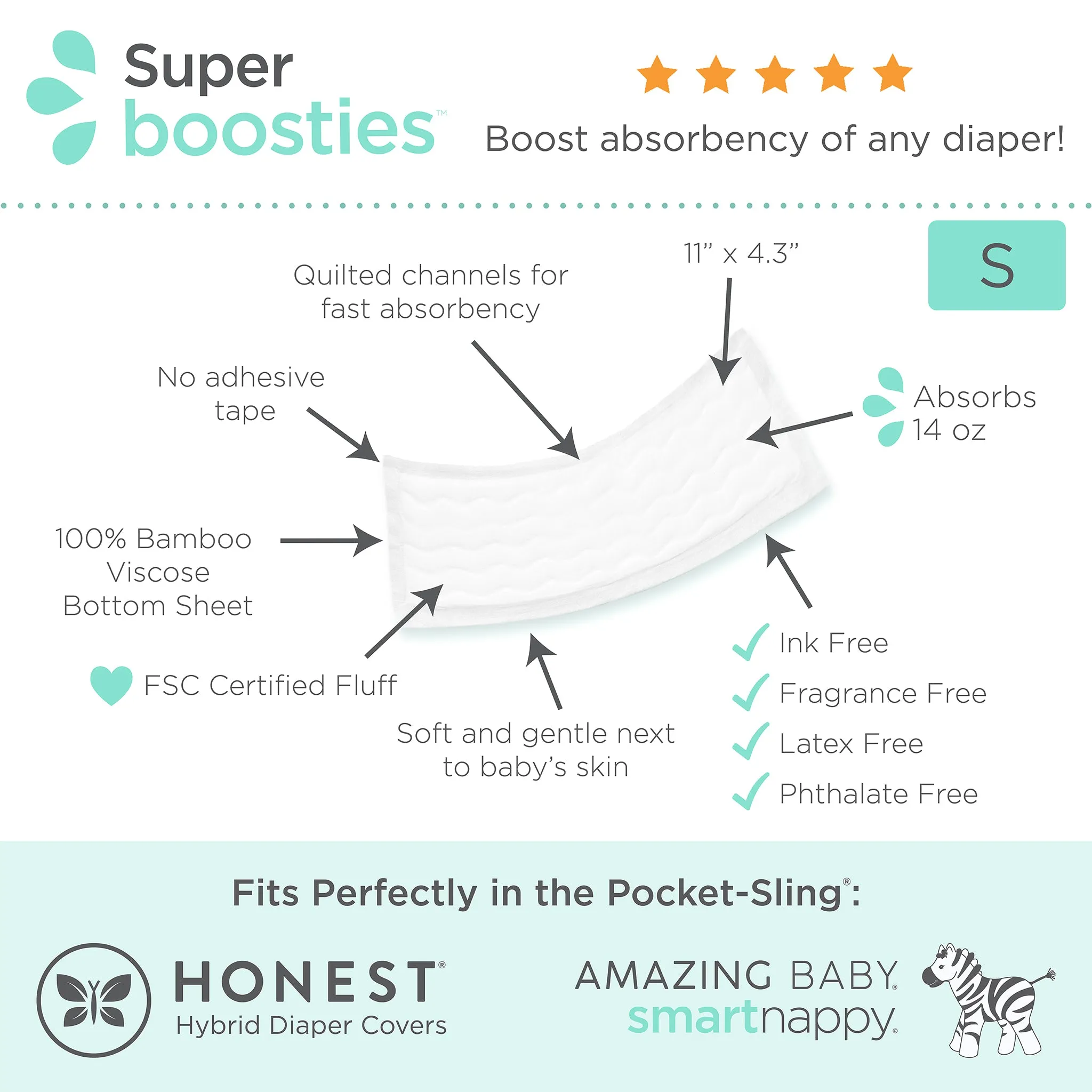 Super Boosties - Disposable Diaper Inserts, Small, Pack of 32
