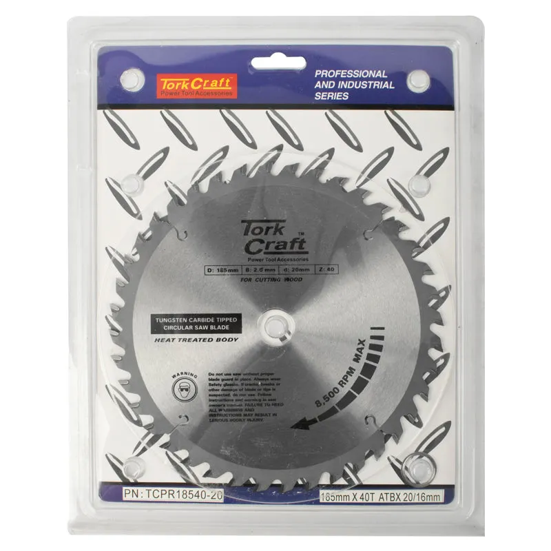TORK CRAFT BLADE TCT 185 X 40T 20/16 ATB POSITIVE PROFESIONAL INDUSTRIAL TCPR18540-20