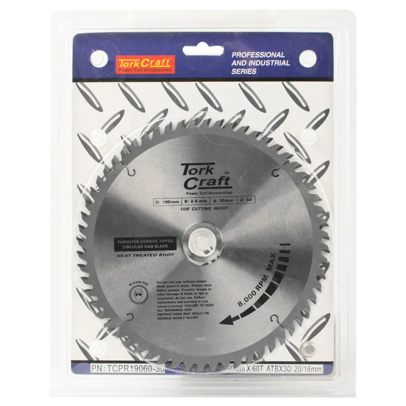 TORK CRAFT BLADE TCT 190 X 60T 30/20/16 ATB POSITIVE PROFESIONAL INDUSTRIAL TCPR19060-30