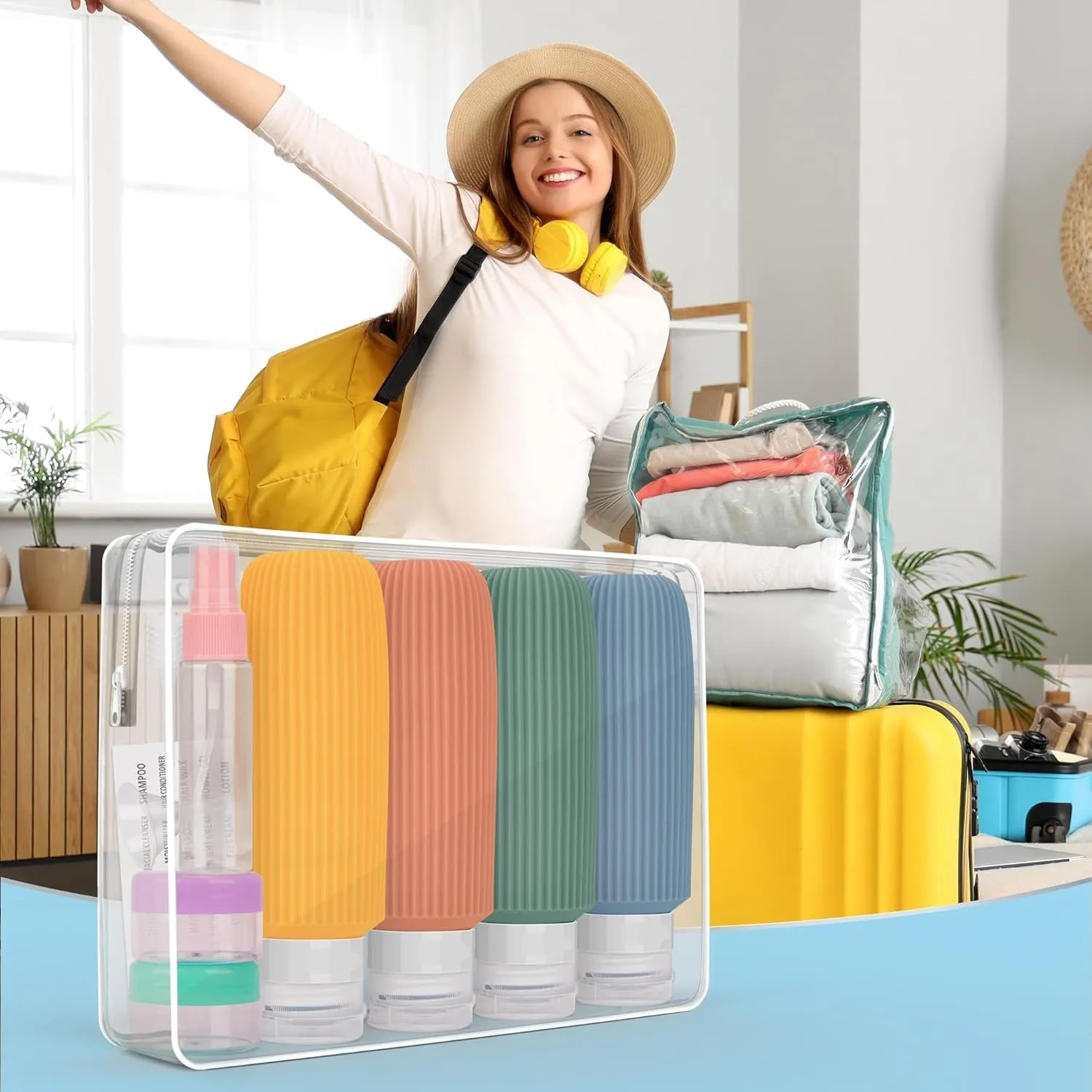 Travel Bottles for Toiletries - Large Travel Bottles, BPA Free Leak Proof Travel Bottles with Labels,Portable Travel Container