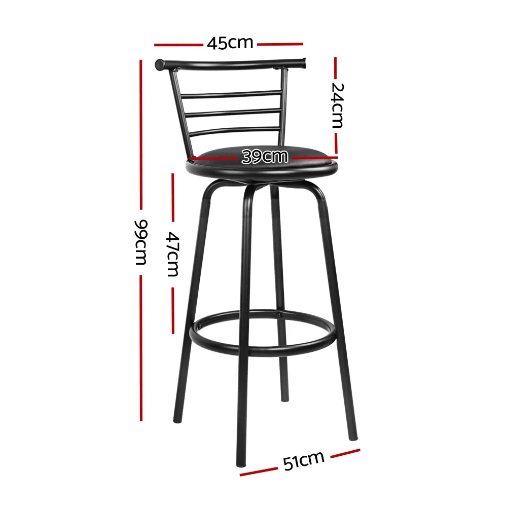 Two Bar Stools Swivel Leather Padded Metal