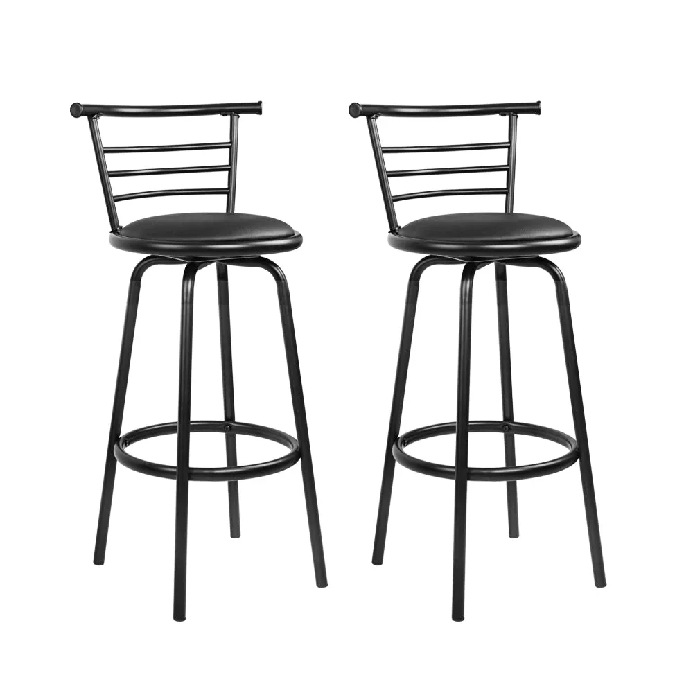 Two Bar Stools Swivel Leather Padded Metal
