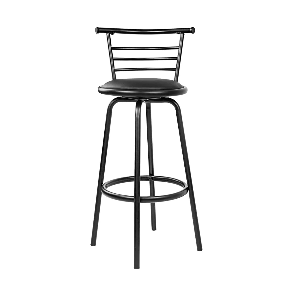 Two Bar Stools Swivel Leather Padded Metal