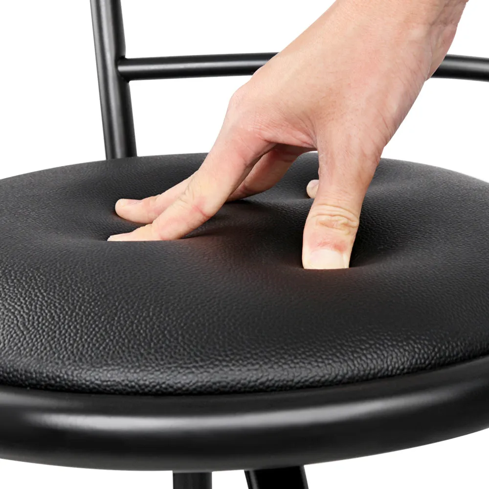 Two Bar Stools Swivel Leather Padded Metal