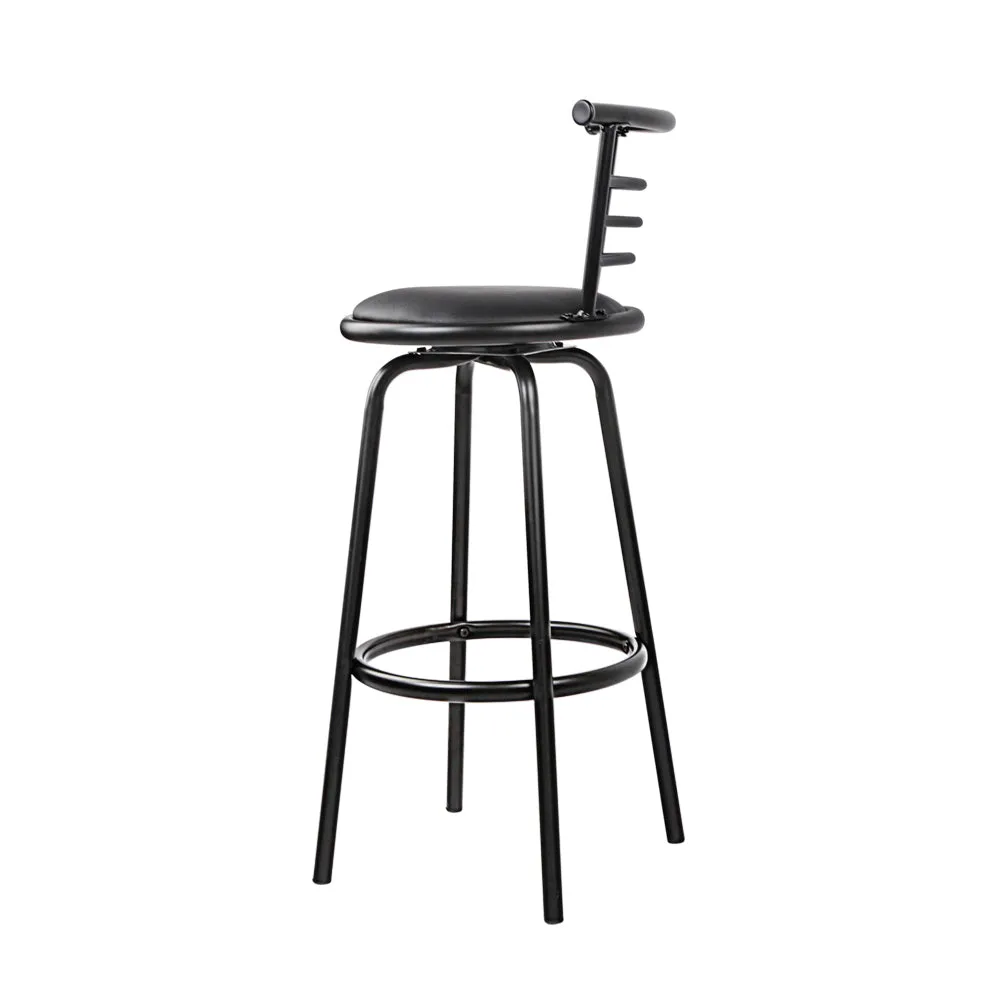 Two Bar Stools Swivel Leather Padded Metal