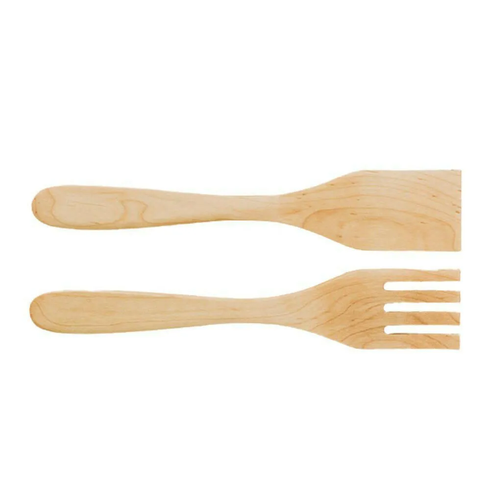 Wooden Salad Servers, 12", Fork and Paddle Utensils