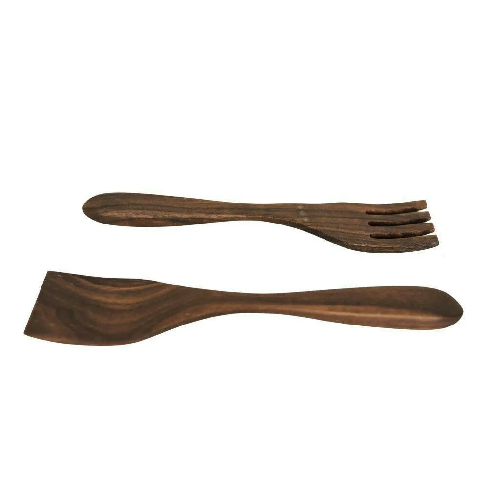 Wooden Salad Servers, 12", Fork and Paddle Utensils